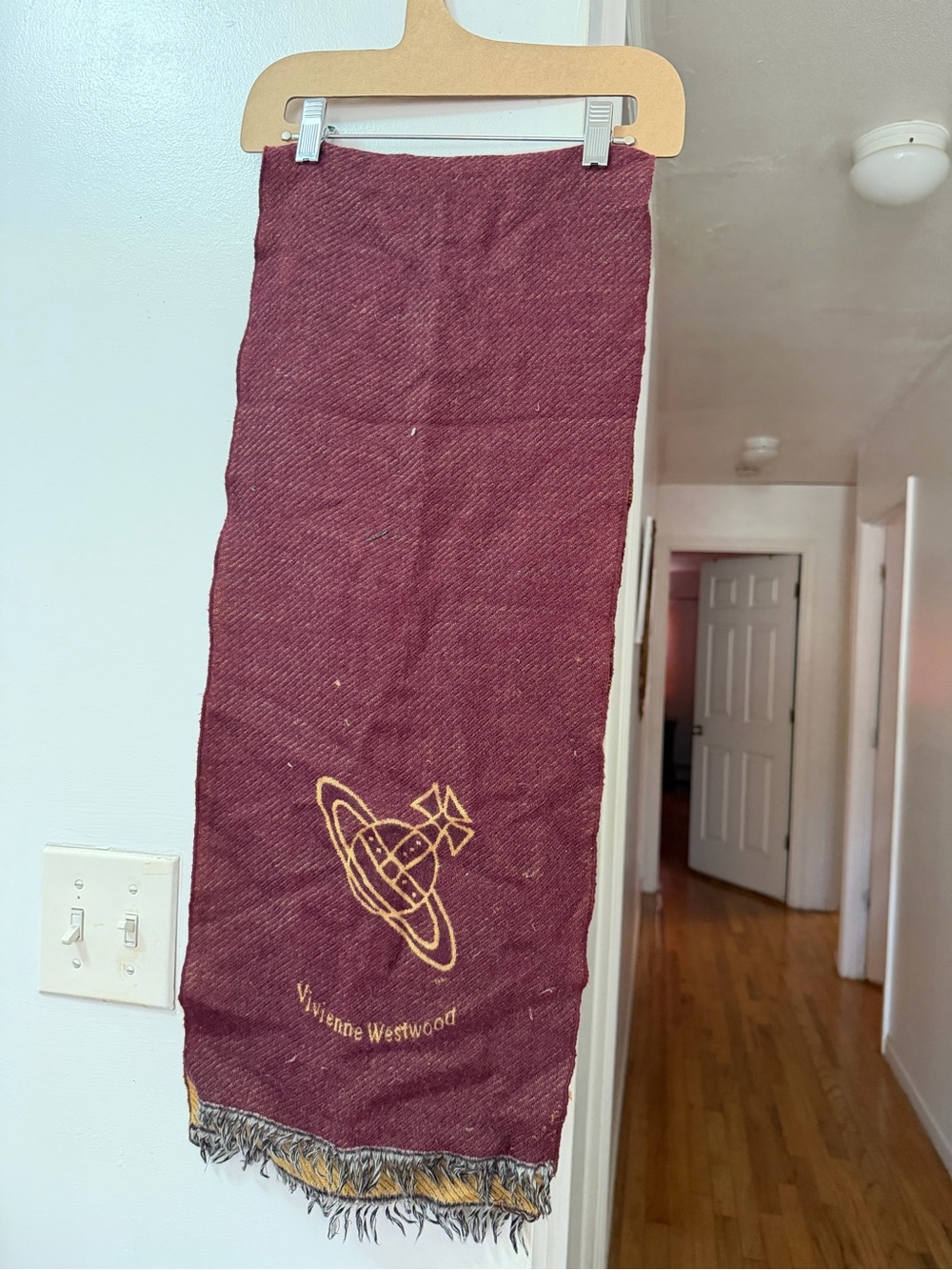 Vivienne Westwood Burgundy Scarf with Gold Orb Logo